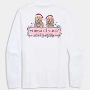 Vineyard Vines Mens White Long-Sleeve Tee with Festive Dogs SIze XS